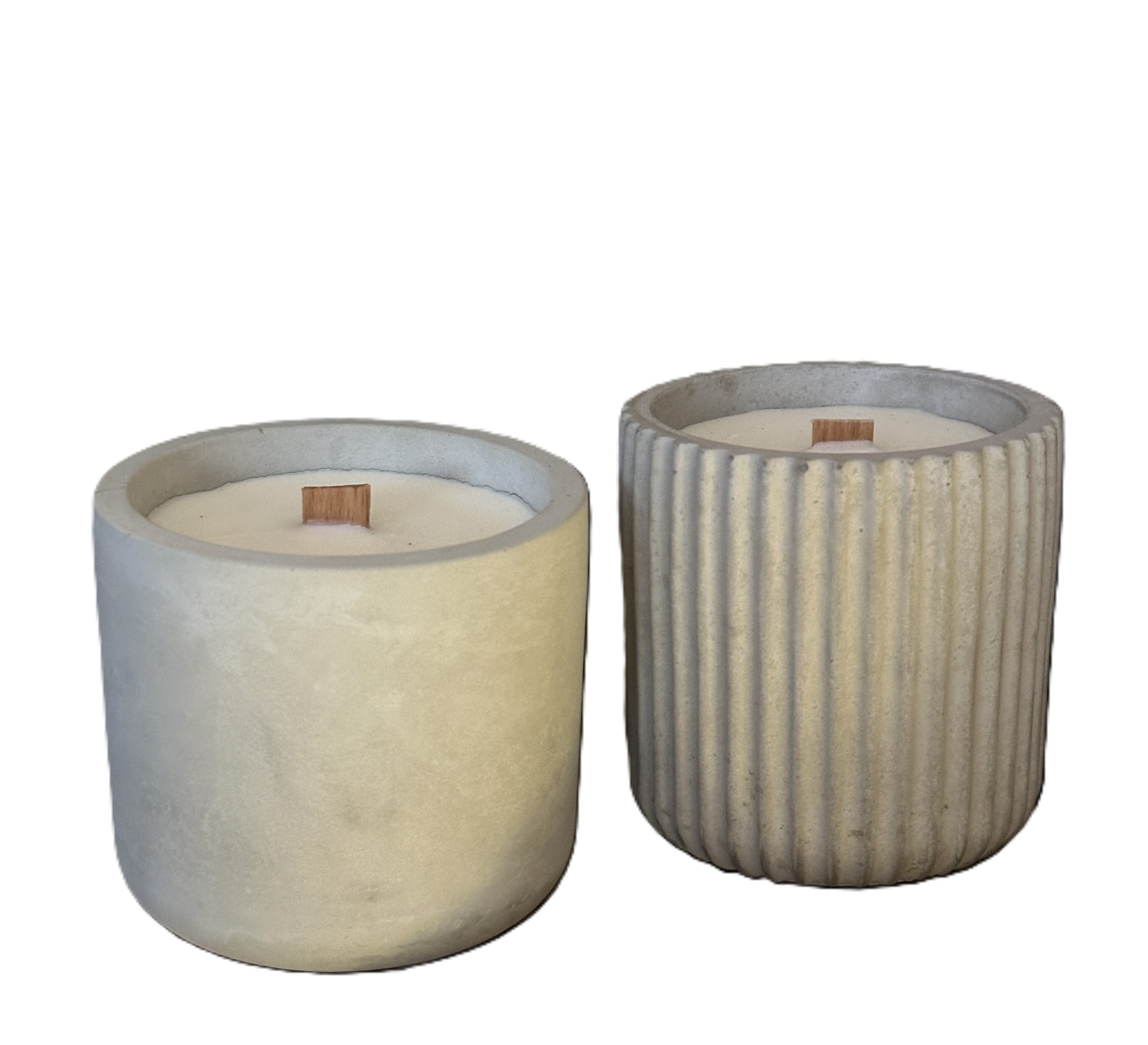 2er Set Kerze Beton grau glatt und geriffelt